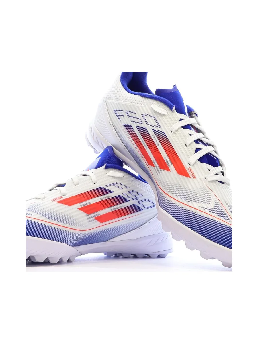 Chaussures de Foot Blanc/Bleu Adidas F50 League TF J 8
