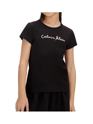 T-Shirt Noir/Rose Fille Calvin Klein Jeans Script Logo 1