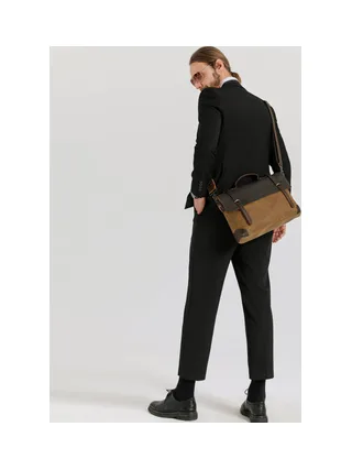 DAN - Sacoche en cuir véritable et toile enduite - Bleu 10