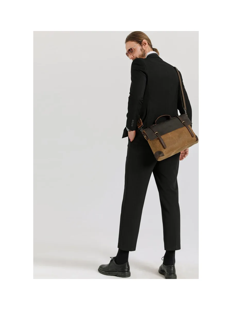 DAN - Sacoche en cuir véritable et toile enduite - Bleu 42