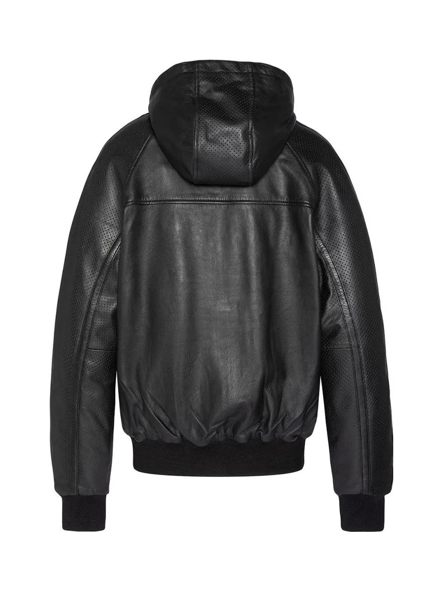 Blousons Noir Homme Schott Cuir Capuche 3