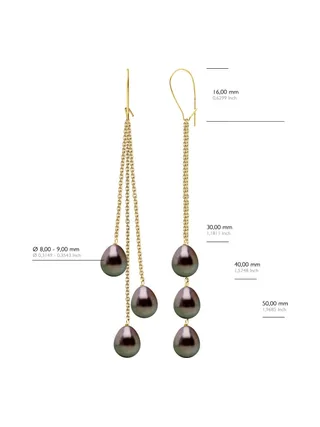 Boucles d'Oreilles Véritables Perles de Tahiti Poires 8-9 mm — Or Jaune 375 Millièmes 2
