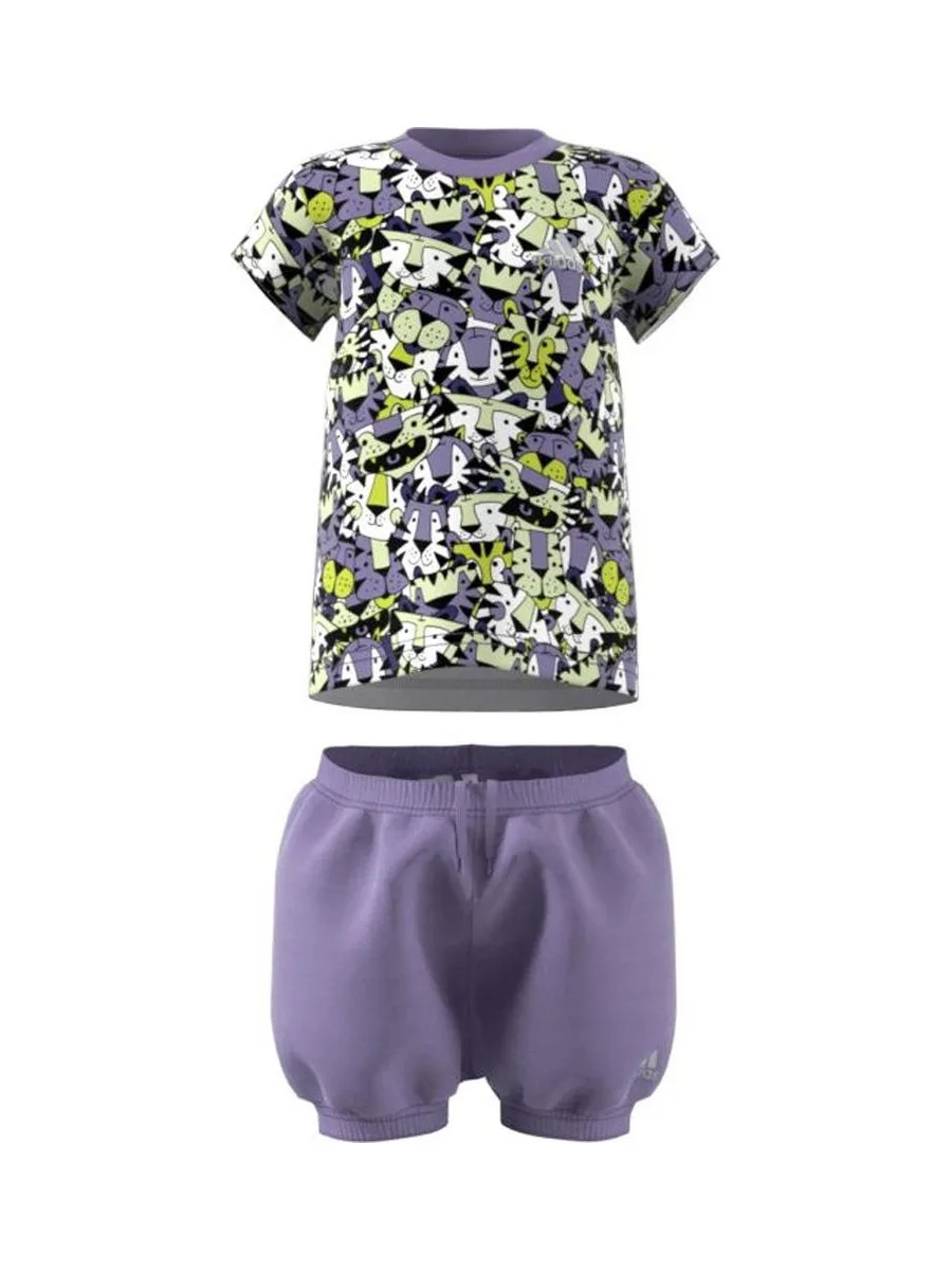 Ensemble Noir/Violet Fille Adidas Frottee 2