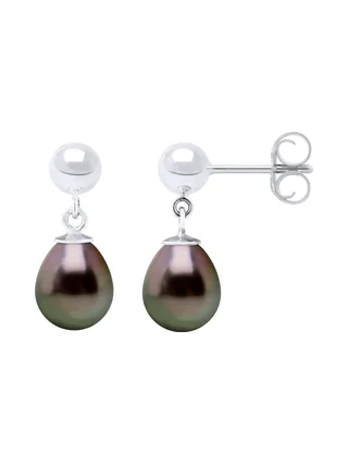Boucles d'Oreilles Véritables Perles de Tahiti Poires 8-9 mm — Argent 925 Millièmes 3