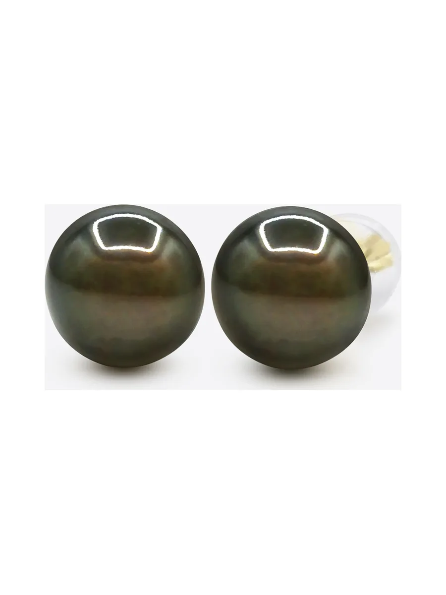Boucles d'Oreilles Véritables Perles de Tahiti Rondes 8-9 mm — Or Jaune 375 Millièmes 1