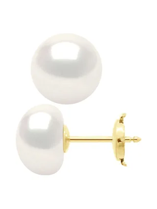 Boucles d'Oreilles Véritables Perles d'Eau Douce Bouton 10-11 mm — Or Jaune 375 Millièmes 4
