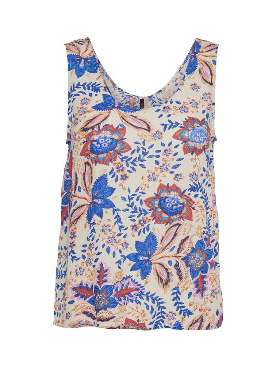 Débardeur Bleu/Beige à Fleurs Femme Vero Moda Menny 2