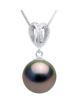 Pendentif Véritable Perle de Tahiti Ronde 10-11 mm — Or Blanc 375 Millièmes 1