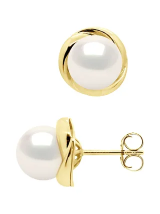 Boucles d'Oreilles Véritables Perles d'Eau Douce Rondes — Or Jaune 375 Millièmes 3