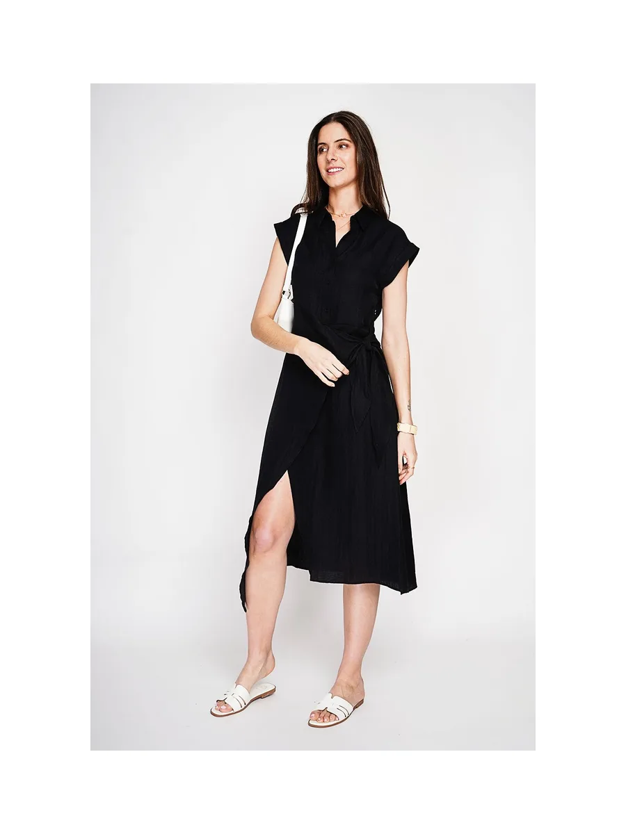 Robe longue col chemise boutonnée devant coupe évasée à manches courtes 9