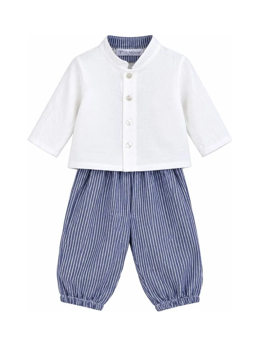 Ensemble Blanc/Bleu Bébé P'tit Mome Paolo 2