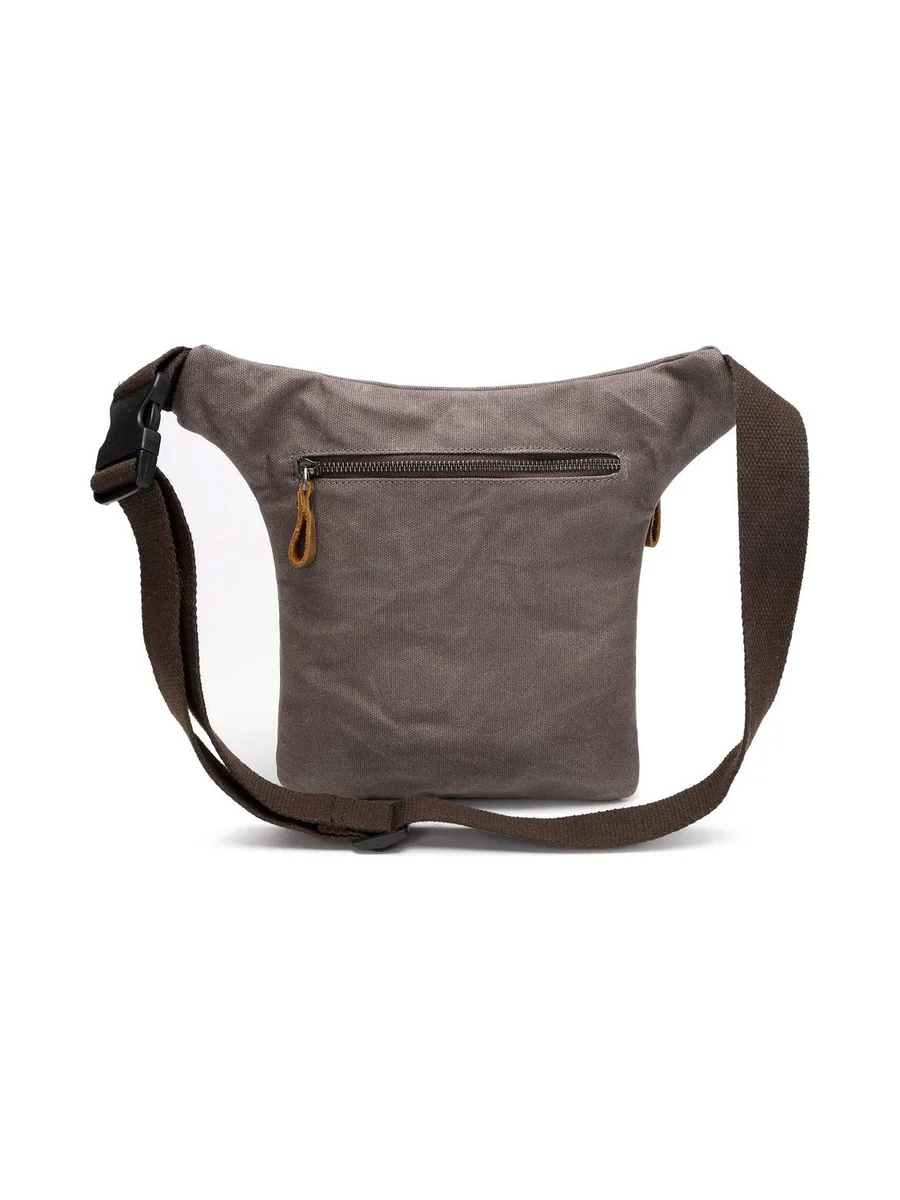 JEFF - Pochette banane en cuir véritable et toile enduite - Bleu 52