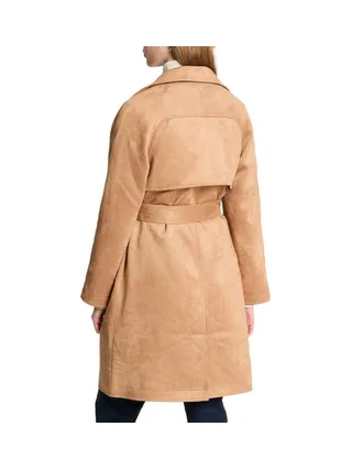 Manteau Marron Femme Morgan Trench Long En Suédine 2
