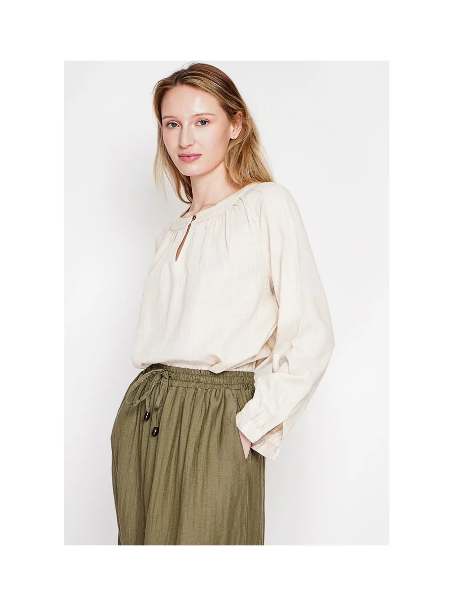 Blouse col tunisien boutonné devant à manche longues 15
