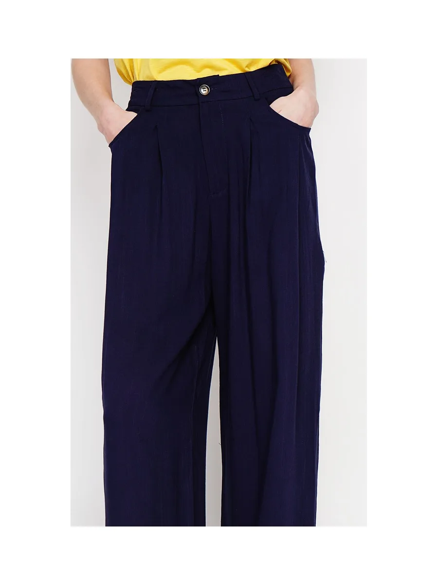 Pantalon coupe ajusté à jambe large fermeture zippée avec ceinture 1