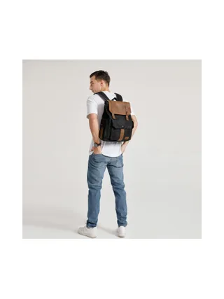ALI - Sac à dos en cuir véritable et toile enduite - Bleu 33