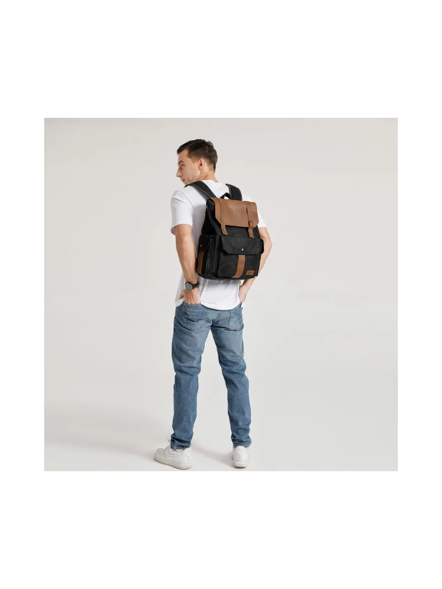 ALI - Sac à dos en cuir véritable et toile enduite - Bleu 66