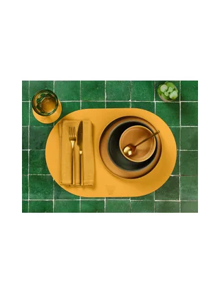 Sous-verre rond réversible - 6 pièces - Cuir recyclé blanc crème et vert de gris 20