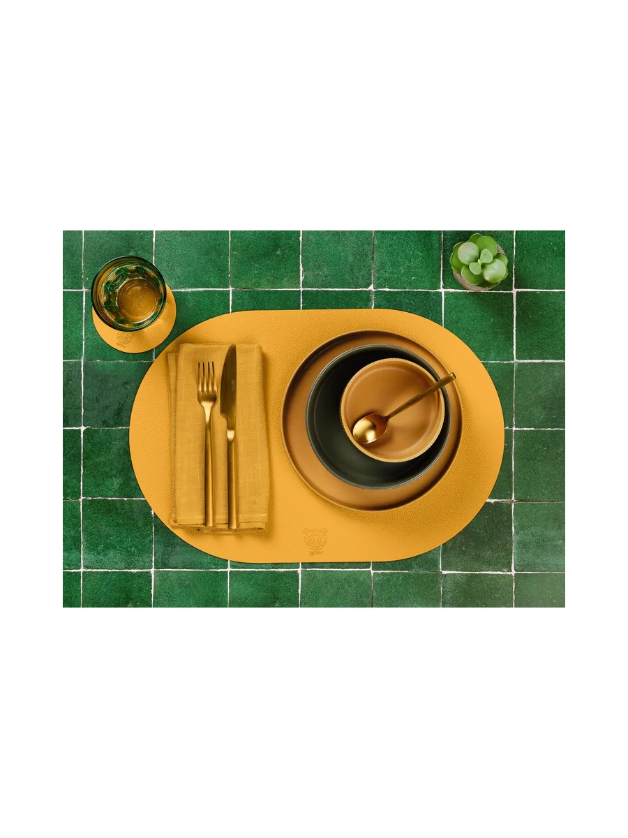 Sous-verre rond réversible - 6 pièces - Cuir recyclé blanc crème et vert de gris 20