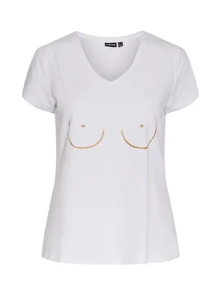 T-shirt Blanc/Doré Femme Pieces Merima 1