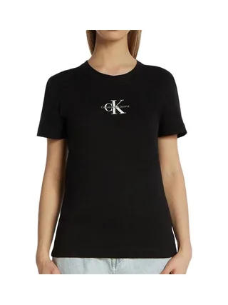 T-shirt Noir Femme Calvin Klein Jeans Monologo Slim 1
