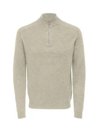 Pull 1/4 Zip Beige Homme Only & Sons Reg 7 1
