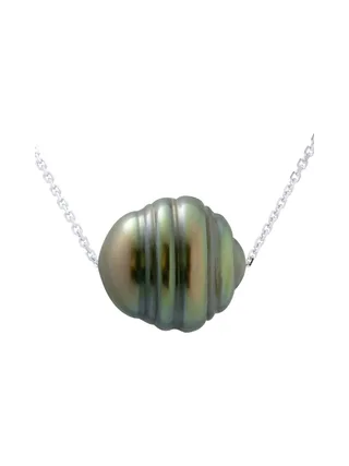 Collier Maille Forçat Véritable Perle de Tahiti Cerclée 10-11 mm — Or Blanc 750 Millièmes — 42 cm 1