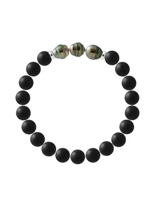 Bracelet Véritables Perles de Tahiti Cerclées 8-9 mm — Argent 925 Millièmes — 19 cm — Homme 1