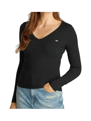 T-shirt Manches Longues Noir Femme Tommy Hilfiger Essential 1