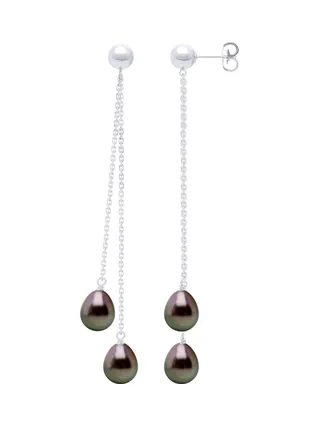 Boucles d'Oreilles Véritables Perles de Tahiti Poires 7-8 mm — Or Blanc 375 Millièmes 1