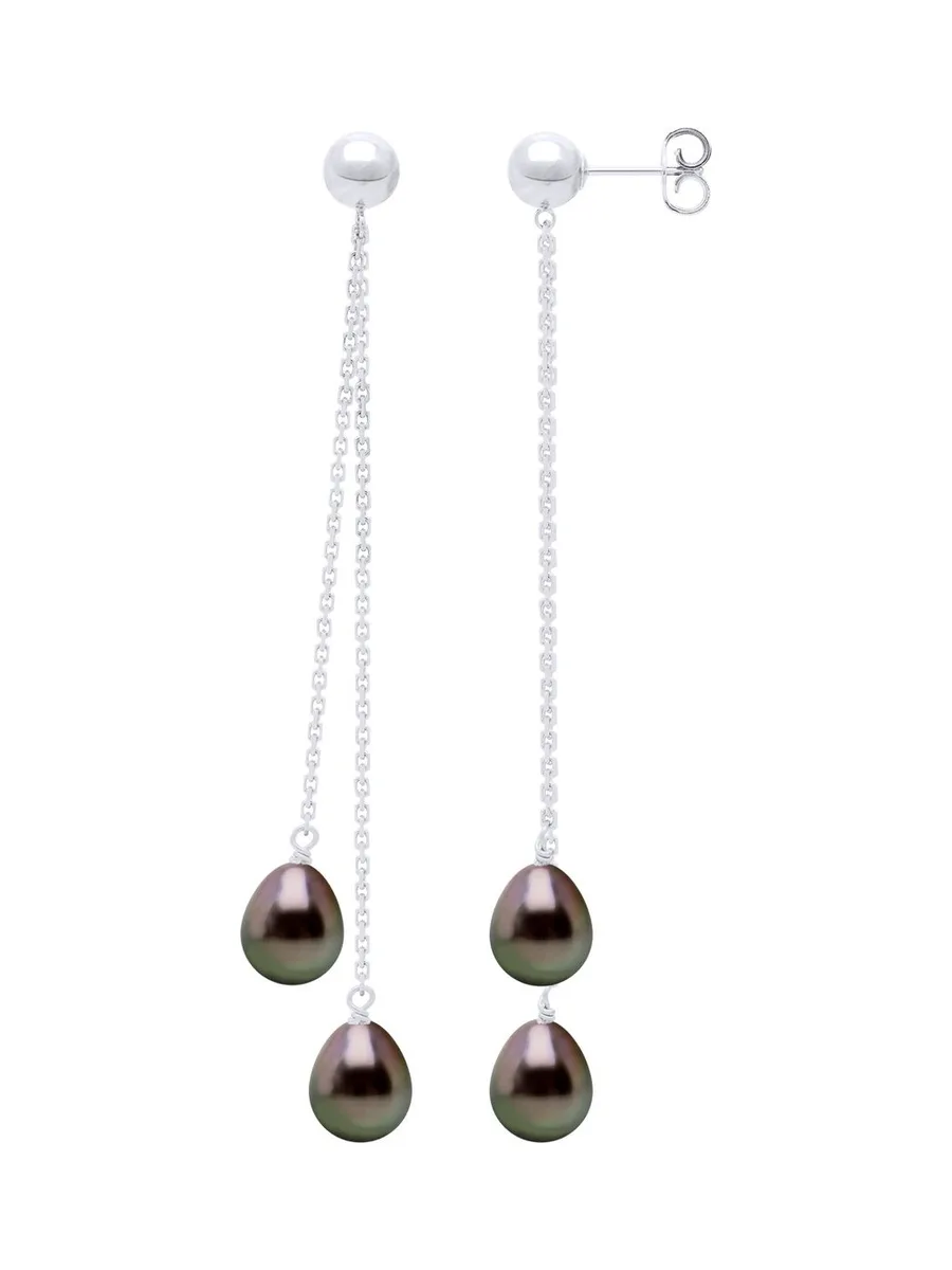 Boucles d'Oreilles Véritables Perles de Tahiti Poires 7-8 mm — Or Blanc 375 Millièmes 1