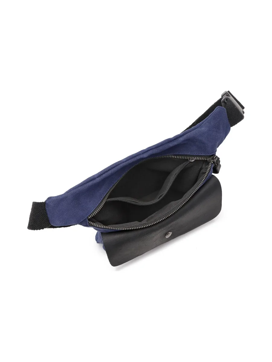 JEFF - Pochette banane en cuir véritable et toile enduite - Bleu 38