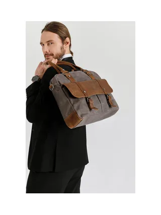 MICK - Sacoche en cuir véritable et toile enduite - Bleu 18