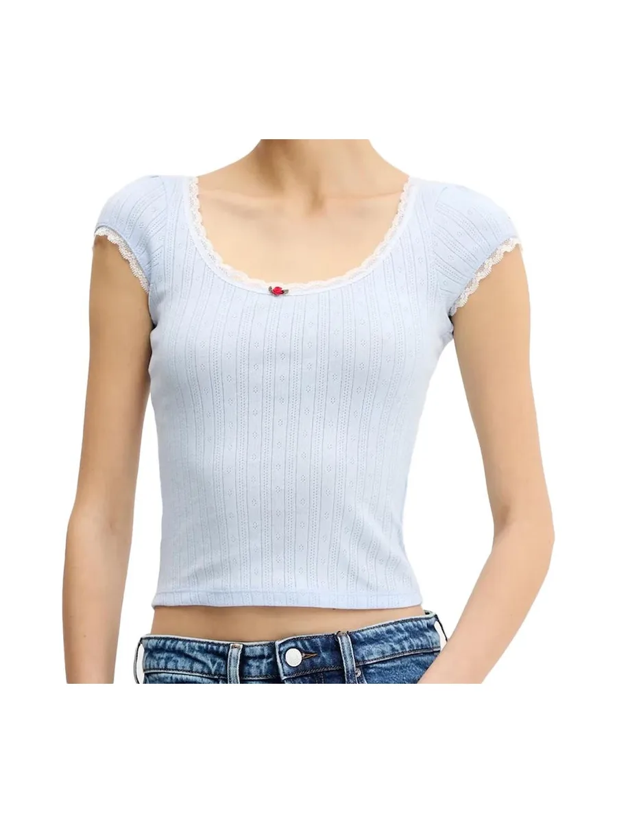 T-shirt Bleu Femme Tommy Hilfiger Pointell 2