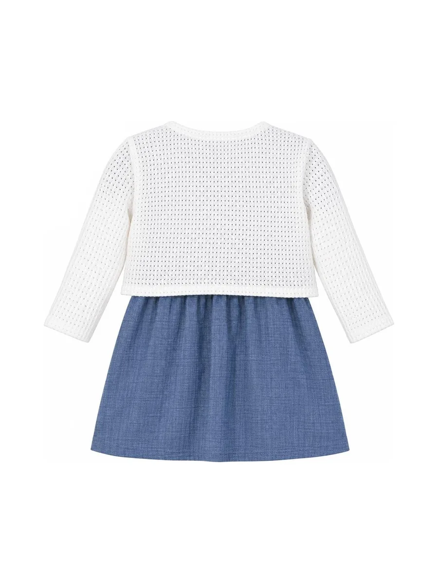 Ensemble Robe + Gilet Bleu/Blanc Bébé P'tit Mome Helena 3