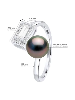 Bague Véritable Perle de Tahiti Ronde 8-9 mm — Argent 925 Millièmes Rhodié 2