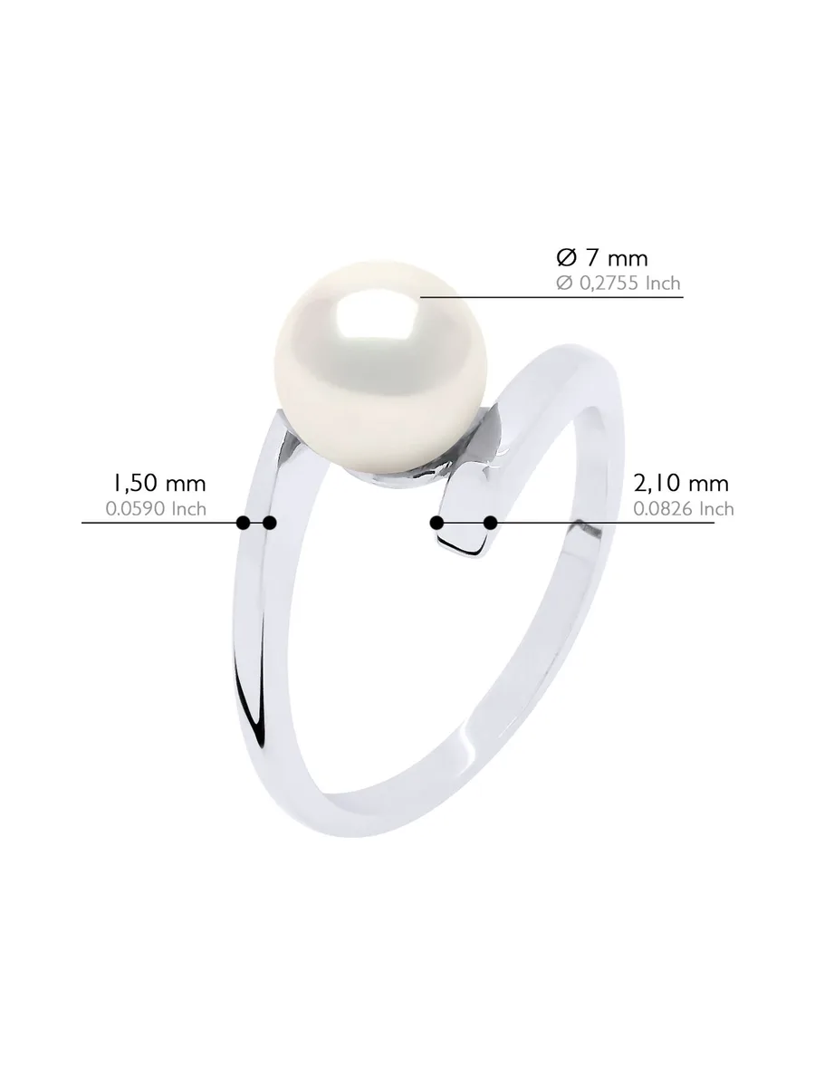 Bague Jonc Véritable Perle d'Eau Douce Ronde 7-8 mm — Argent 925 Millièmes Rhodié 3