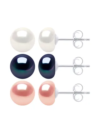 Boucles d'Oreilles Véritables Perles de Culture d'Eau Douce 7-8 mm — Argent 925 Millièmes 1