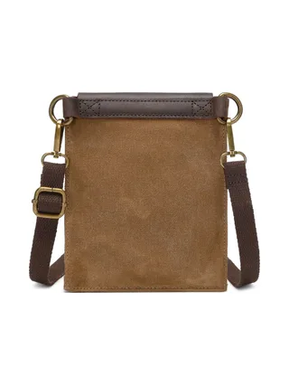 VAL - Pochette bandoulière en cuir véritable et toile enduite - Bleu 12