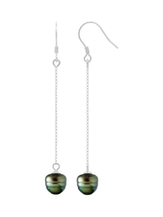 Boucles d'Oreilles Véritables Perles de Tahiti Cerclées 8-9 mm — Argent 925 Millièmes Rhodié 1