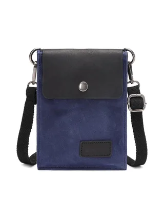 VAL - Pochette bandoulière en cuir véritable et toile enduite - Bleu 1