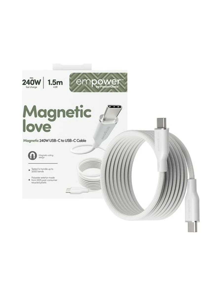 PanzerGlass empower™ by ® Magnetic 240W USB-C to USB-C Cable | USB 2.0 | 1.5M | Silver White USB cable 5