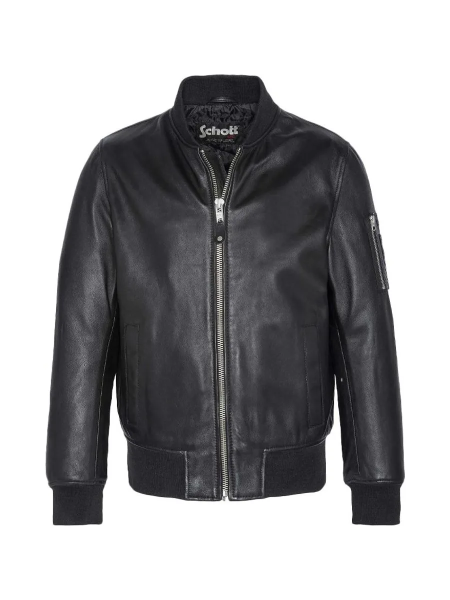 Veste en Cuir Noir Homme Schott LCBOMB 2
