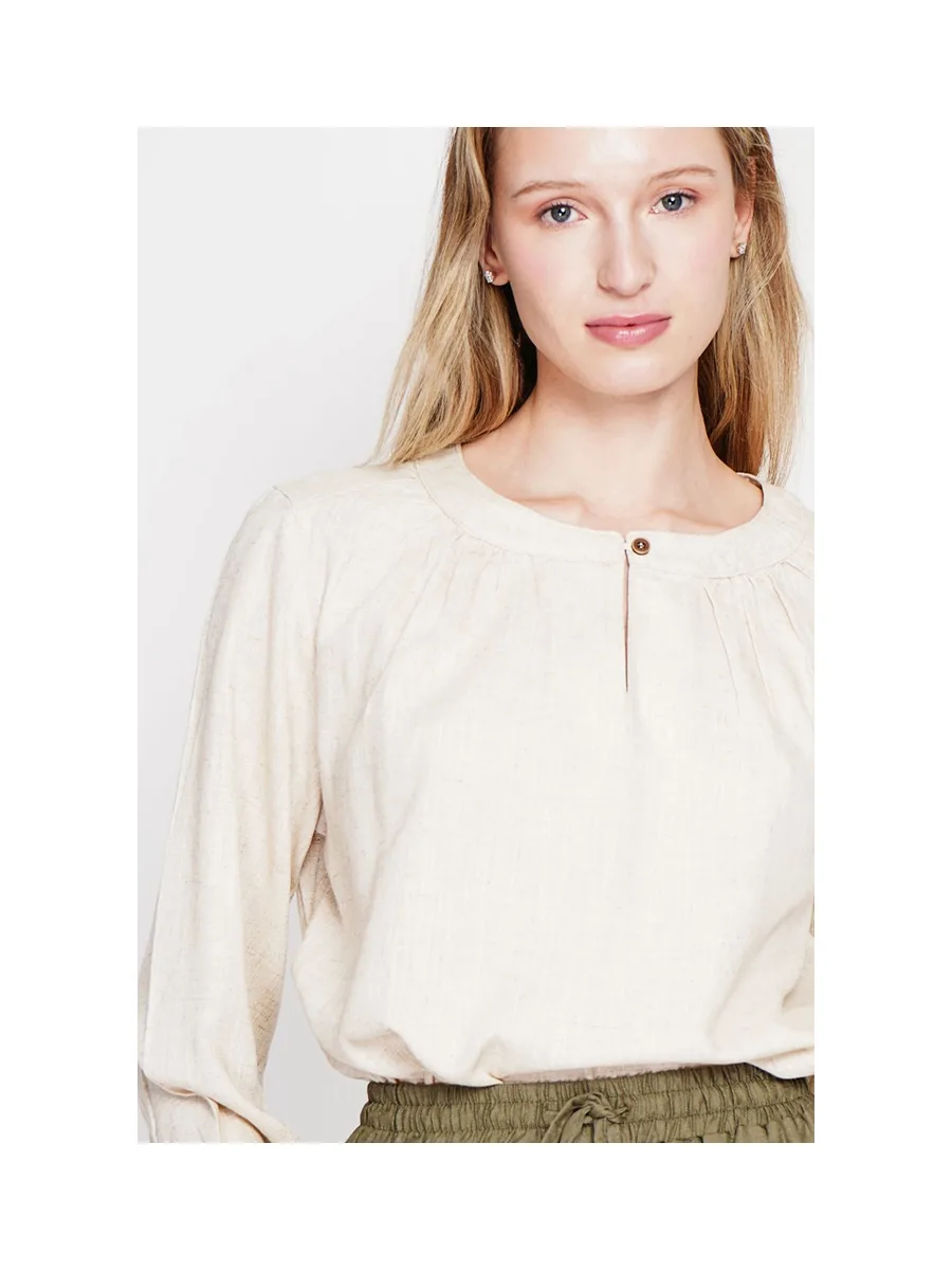 Blouse col tunisien boutonné devant à manche longues 14