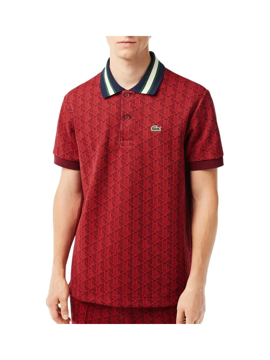 Polo Rouge Homme Lacoste Classic Monogram Jacquard 1