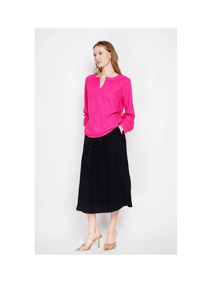Blouse col tunisien boutonné devant à manche longues 7