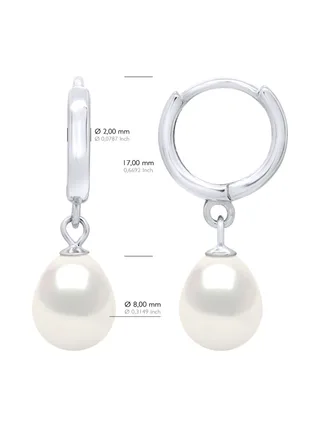 Boucles d'Oreilles Véritables Perles d'Eau Douce Poires 8-9 mm — Argent 925 Millièmes Rhodié 2