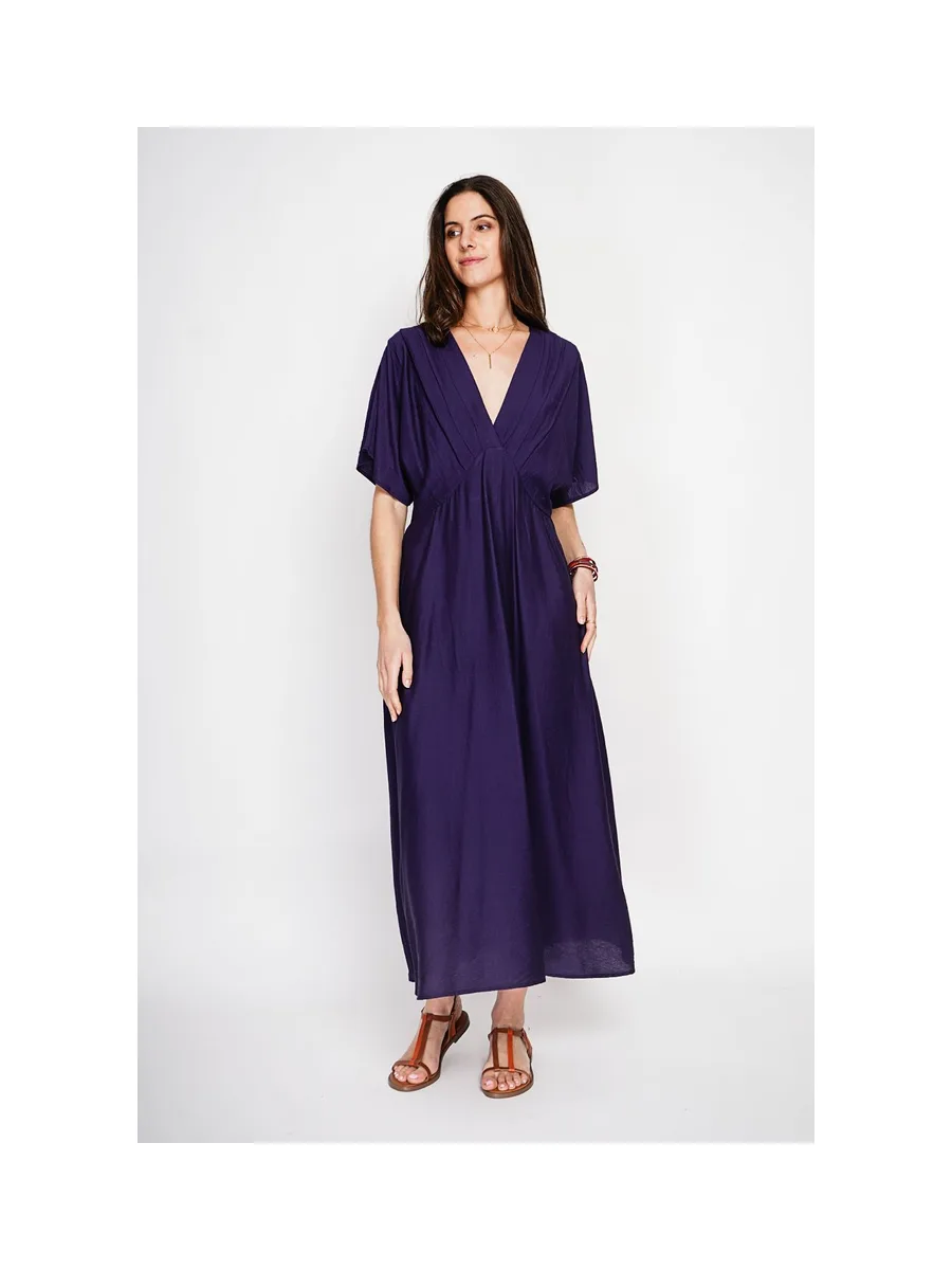 Robe longue col V à manches chauve-souris 5