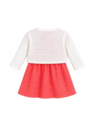 Ensemble Robe + Gilet Rose/Blanc Bébé P'tit Mome Helena 2