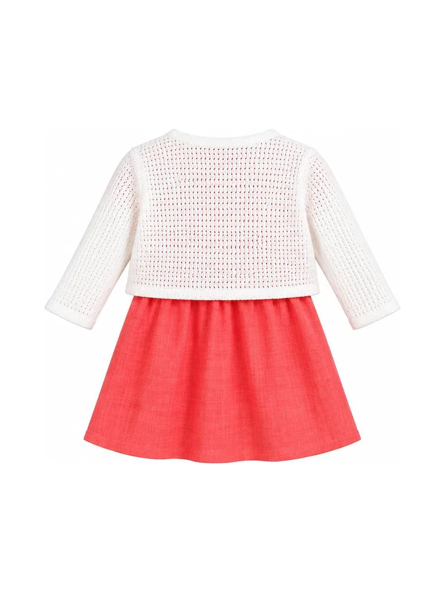 Ensemble Robe + Gilet Rose/Blanc Bébé P'tit Mome Helena 3